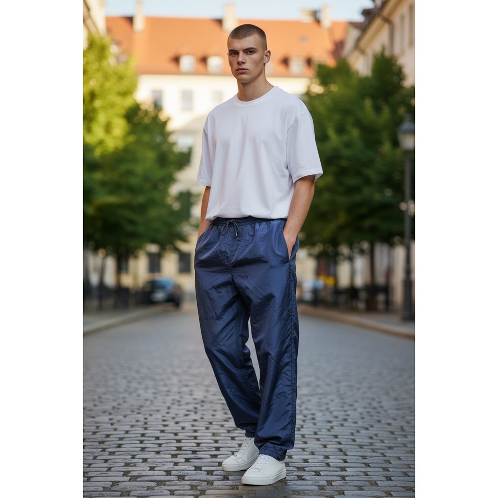 Silk ExchangeNavy Blue Lounge Elastic Waist Drawstring Joggers Vintage Large
